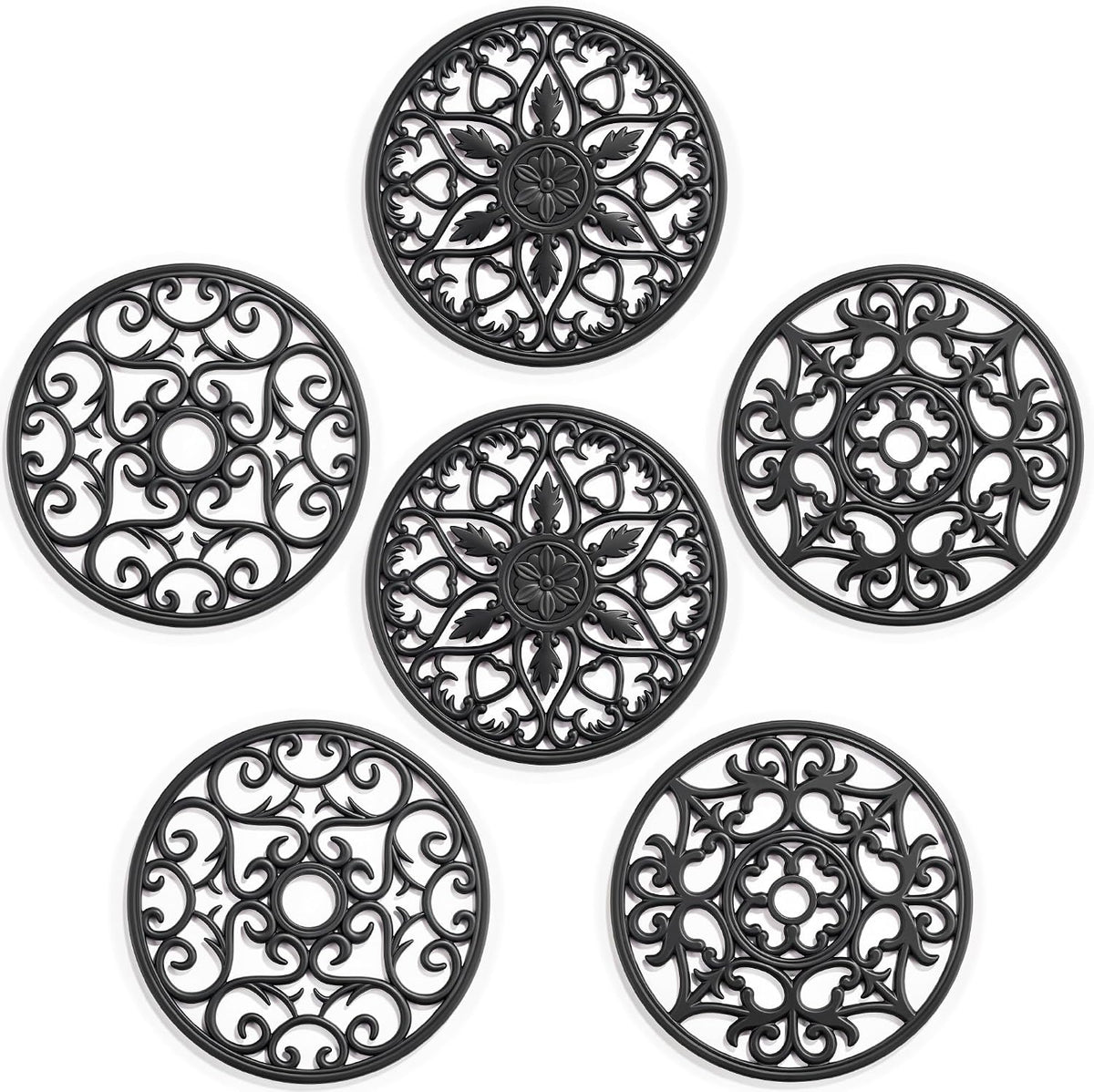 SMARTAKE 6 Set Silicone Trivet Mats for Hot Dishes Pots and Pans (Black)
