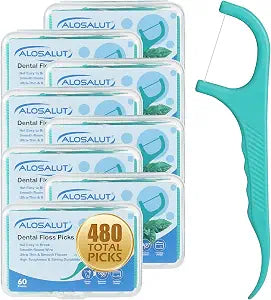 480 Count Dental Floss Picks ��� Mint Flavored Flossers with Built-in Toothpick for Deep Cleaning ��� 8 Portable Boxes of 60 ��� Strong & Smooth Floss Sticks for Family Home Travel - Adults & Kids