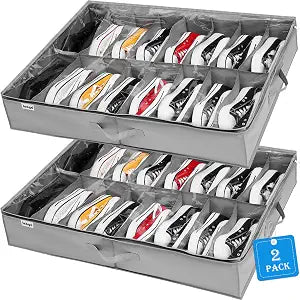 INAYA Under Bed Shoe Storage Organizer Set of 2, Fits up to 32 Pairs