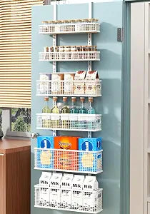 6-Tier Over The Door Pantry Organizer,Hanging Spice Rack,Grid Basket,White