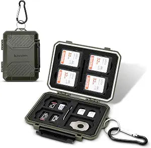 Kiorafoto 22 Slot Memory Card Case for 8 SD & 12 MicroSD & 2 Nano SIM Green