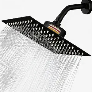 Fixed Showerheads, 10 Inch High Pressure Stainless Steel Shower Head, Large Rainfall Shower Head with Removable Filter for Hard Water & Bathroom Use, Black