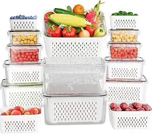 KEMETHY 10 Pack Fruit Storage Containers for Fridge with Removable Colanders - Food Storage Containers with Lids, BPA-Free Produce Containers Keep Fruits, Vegetables, Berry, Meat Fresh Longer