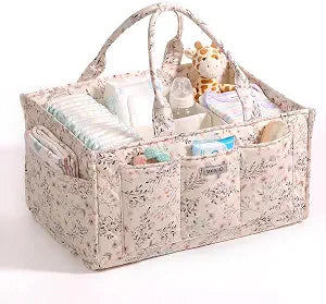 Large Floral Diaper Caddy Organizer Nursery Storage Basket, Gift for Baby Shower Diaper Bag Baby Registry Must Have Newborn Essentials, Beige Floral