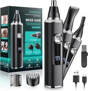 Nose Hair Trimmer for Men and Women, Type-C Rechargeable Precision Groomer with Double-Edged Blades, Painless & IPX7 Waterproof Design for Nose, Ears, Eyebrows and Facial Hair - Black