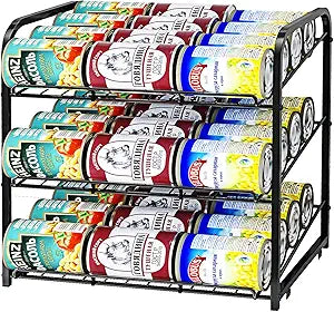Can Rack Organizer,3 Tier Stackable Can Storage Dispenser,Black