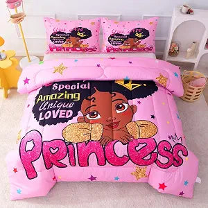 Black Girl Comforter Sets Twin,Black Girl Magic Bedding Set,African American Comforter Set for Kids Toddler,Cute Afro Melanin Princess Bed Set