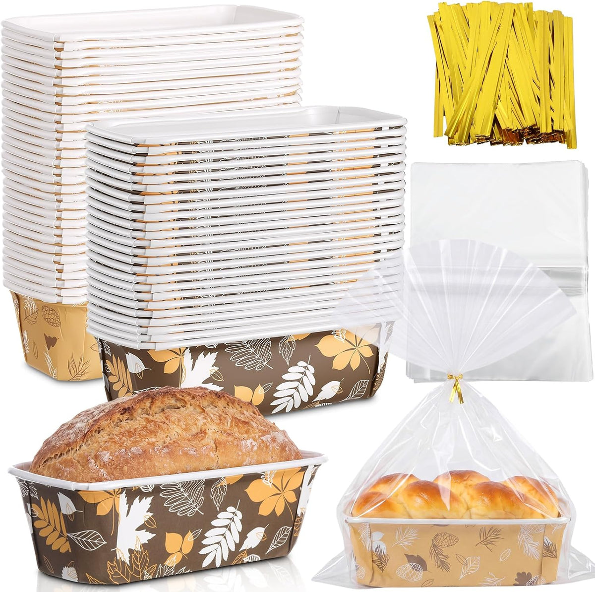 Hushee 50 Set Fall Paper Mini Loaf Pan Disposable, Autumn Leaf