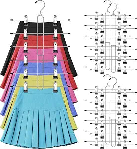 6 Tier Skirt Hangers Space Saving,4 Pack Pants Skirts Hangers with Clips for Women Closet,Non Slip Closet Organizer and Storage Multi Clothes Shorts Hanger Organization Dorm Room Essentials