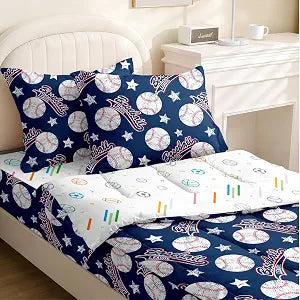 Kids Comforter Set,Zipper Bedding Twin for Boys,Baseball Printed Comforter Set with Balls Fitted Sheets and Pillowcases for All Season(Baseballs)