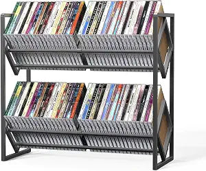 2-Tier CD Storage Metal Display Shelf, CD Holder Rack with Adjustable Divider, Store up to 80 CDs for Non-slip Feet, Modern for Music Collection Enthusiasts Home Organization and Decor