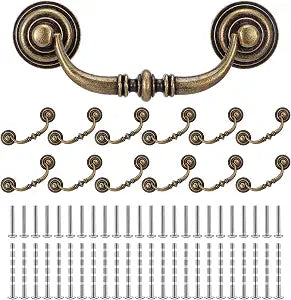 12 Pack Antique Bronze Drop Bail Pulls, 3.5 Aluminum & Iron Cabinet Handles, 3.5 Hole Center Shabby Chic Drawer Pulls for Kitchen Cupboard Dresser Wardrobe Hardware