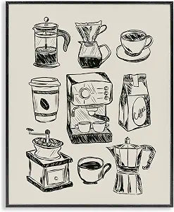 Coffee Icons Brew Kitchen, 11 x 14 Inch Framed Gicle Print