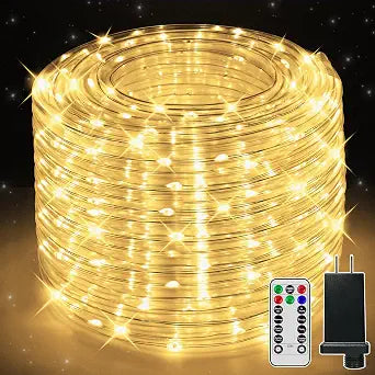 50ft LED Rope Lights with Remote, 300 LED IP68 Waterproof Rope Lights with Plug & Timer, Rope Lights for Outside, Indoor, Patio, Pool, Bedroom, Party, Indoor Decoration (Warm White)