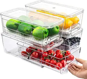 Imncya Clear Fridge Organizer, 4-Pack Stackable Refrigerator Storage Bins