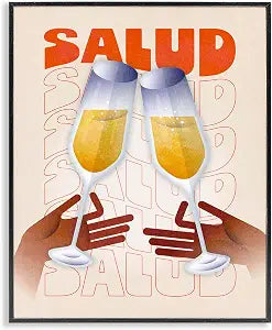 Salud Cheers Champagne Kitchen Quote, 11 x 14 Inch Framed Gicle Print