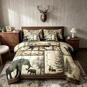 Feelyou African Safari Animal Comforter Set with Sheets 7 Piece Twin Size Wild Elephant Giraffe Leopard Bed in a Bag Kids Boys Girls Rustic Country Cabin Bedding Set Tropical Wildlife Bedroom Decor