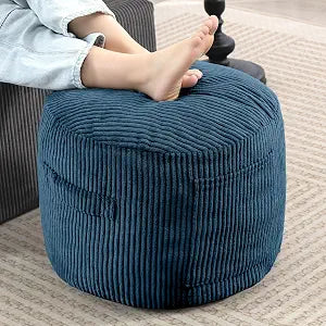 Round Stuffed Pouf Ottoman (Blue, 20" D x 20" W x 15" H)