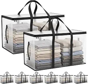 CONGREGATE Extra Large Heavy Duty Moving Bags 8Pack SemiTransparent, Storage Bags with Zipper & Handles, Waterproof Tote Bags for Clothes Packing Moving Dorm Home Closet Quilt Clothing Storage