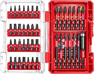 Geinxurn 42Pieces Impact Screwdriver Bits Set, Magnetic S2 Steel Phillips/Slotted/Square/Torx Insert Power Bits Tips, Impact Bit Holder with Red Storage Box Case