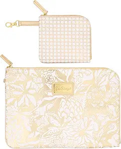 Lilly Pulitzer Padded Tech Sleeve with Small Zip Pouch for Accessories, Cute Laptop Case for Women, Tablet Bag or 13 Inch Laptop Sleeve, Safari Sangria Gold