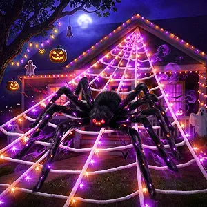 Halloween Giant Spider Web Decoration with Glow-in-the-Dark Spider, Outdoor