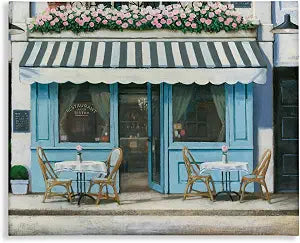 Scenic Bistro Facade Floral, 16 x 20 Inch Canvas Wall Art
