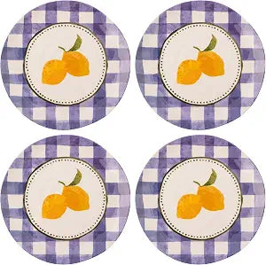 Karma, 8.75 inches Melamine Salad Plates Set of 4, Reusable Dishwasher Safe Plates for Outdoor and Indoor, Lemons