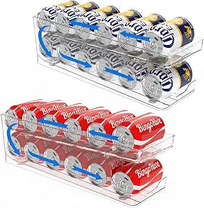 2 Packs FIFO Rolling Soda Can Organizer for Fridge, Holds 24 Cans