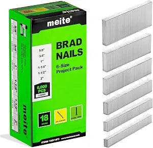 meite 18 Gauge Brad Nails, 6 Sizes (5/8",3/4",1",1-1/4",1-1/2",2") 6,000Pcs