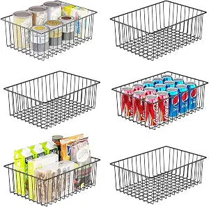 Simple Trending 6 Pack Large Metal Wire Baskets for Storage, Black