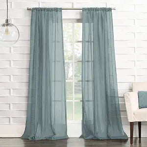 No. 918 Tayla Crushed Texture Semi-Sheer Rod Pocket Curtain Panel, 50" x 95", Harbor Blue