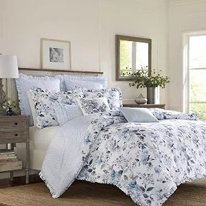 Laura Ashley - Twin Comforter Set with Shams, Cotton, Reversible