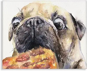Pug and Pizza Funny Animal, 24 x 30 Inch Canvas Wall Art