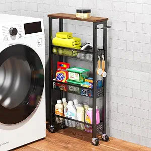 XYZLVSI Utility Slim Storage Cart on Wheels, 4 Tier Laundry Room Organizers