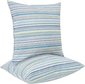 FUNHOME Water Resistant Outdoor Throw Pillow Covers 18x18 inch Set of 2,Zipper Pillows Cover,Home Decorative for Sofa Headrest,Patio Furniture Couch Chair Pillows Cover Only(Blue Stripe)