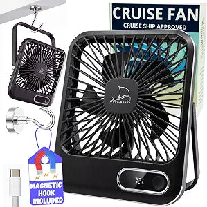 Nordmoose Cruise Fan with Magnetic Hook to Hang on Cabin Walls & Ceilings - 4000mAh Long Battery Life, Portable USB Rechargeable & Plug-In, Timer Function & 5-Speed Adjustable, White Noise