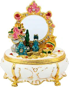 QIFU Furniture Dressing Table Hand Painted Enamel Jeweled Trinket Box Hinged, Unique Gift for Family