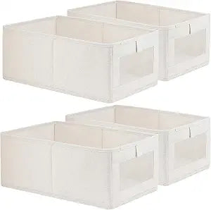 Fordonral 4 Pack Linen Storage Bins, Storage Containers for Organizing Clothing, Jeans, Toys, Books, Shelves, Closet, Wardrobe - Closet Organizers and Storage, Large Storage Boxes Baskets with Window