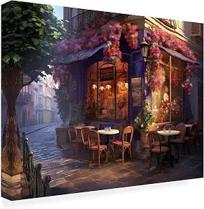 Wrapped Canvas Wall Art - Imagine It Images 'Blooming Outdoor Cafe' Wall Art for Living Room, Bedroom, or Office Dcor - 24x32