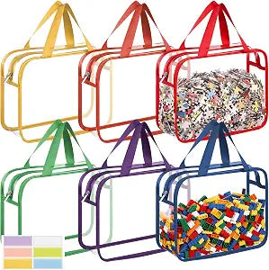Dntorx Toy Storage Bags 6 Pack, Clear PVC Toy Organizers, Colorful