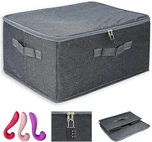 Lockable Toy Storage Box - Foldable & Washable Adult Toy Case with Combination Lock (S(11.81  7.87 5.51"))