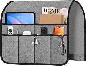 Armchair Caddy & Remote Control Holder for Couch & Recliner | Non-Slip Armrest Organizer with 6 Pockets for TV Remote, Phone, Tablet, Magazine & More, 19 x 35 Inches, Gray