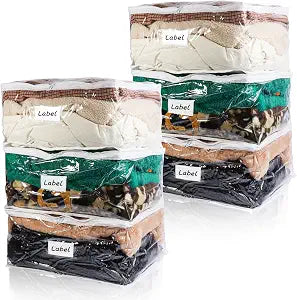 Clear Zippered Plastic Clothes Storage Bags, 6 Pack, White