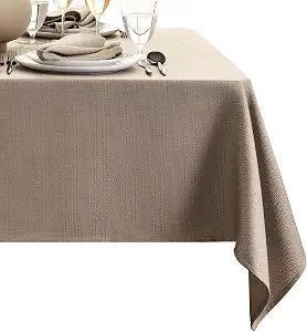 Laurel Solid Texture Water Resistant Tablecloth, Taupe - 60" W x 144" L