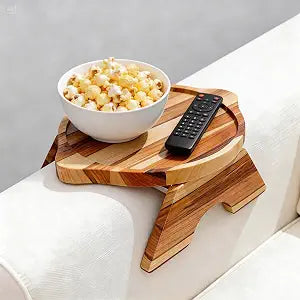 11.81x9.84 Teak Wood Couch Armrest Table, Sofa Arm Table Tray