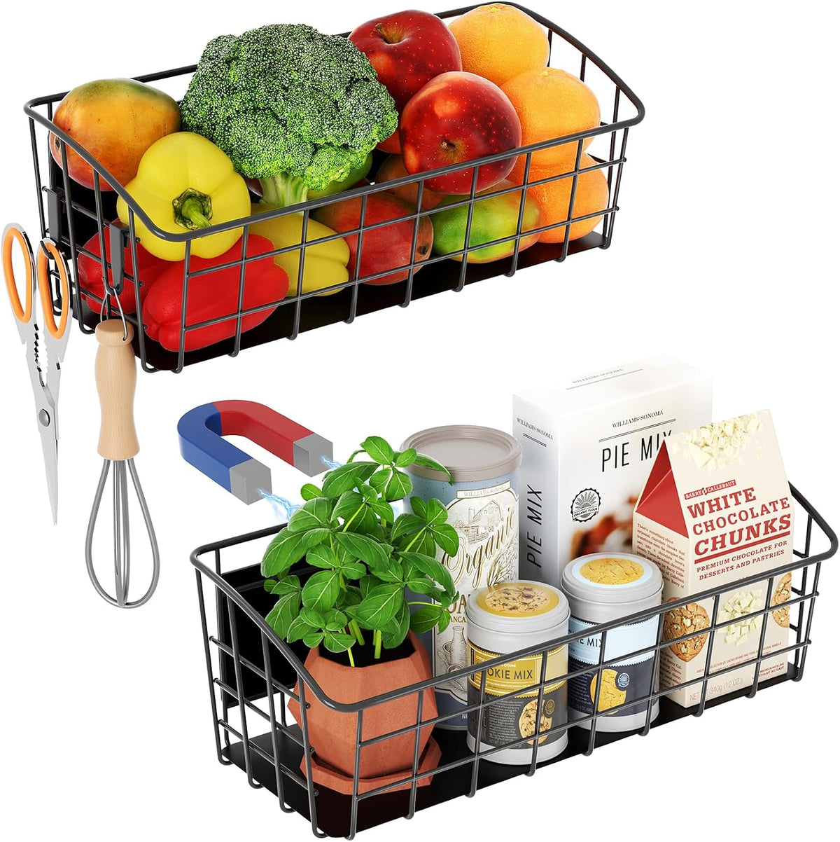 2Pack Magnetic Shelf for Refrigerator with Removable Hooks(Black)