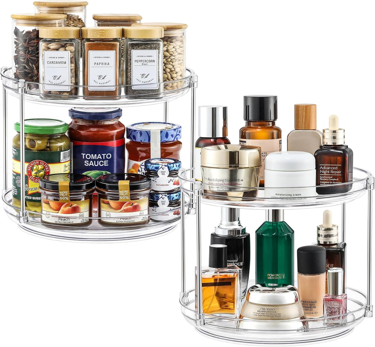 2 Set 2 Tier Stable Clear Acrylic Lazy Susan Turntable Organizers, 9.25''