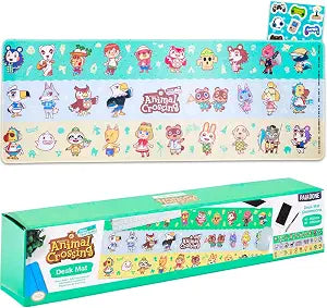 Animal Crossing Computer Desk Mat - Bundle with 11" x 31" TV Video Game Computer Mousepad Plus Stickers | Animal Crossing Desk Office Supplies