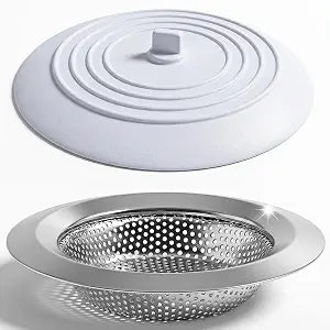 Gadgetime USA Kitchen Sink Strainer & Universal Drain Stopper  Stainless Steel 4.5" Food Catcher with Wide Rim + Strong Suction 6" Bathtub/Shower Drain Cover for Kitchen, Bathroom, RV, Lavatory